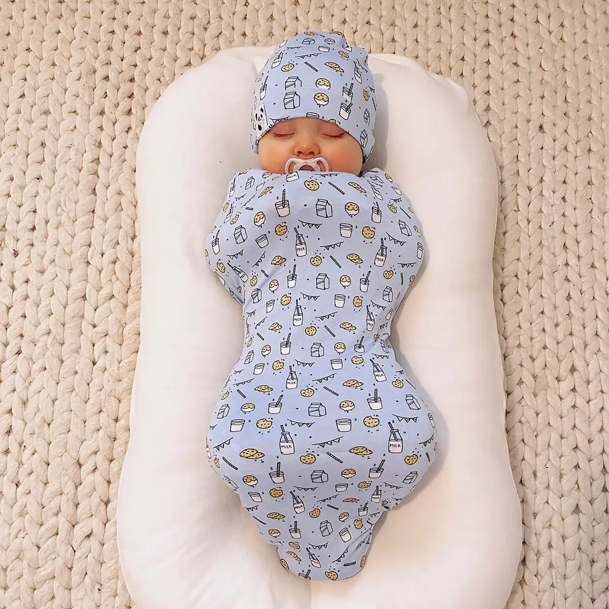 Milk & Cookies Swaddle + Beanie Set