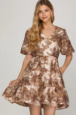 Puff Sleeve Jacquard Dress