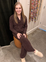 Marshmallow Shawl Collar Top with Front Seam Pant