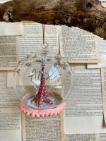 CFoster Pink Globe Eiffel Tower Ornament