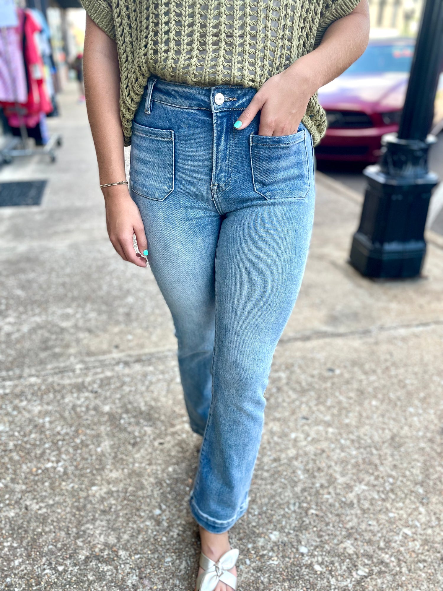 High Rise Patch Pocket Straight Jean Risen