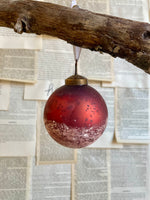Ornament 3" Dark Red Ball White Speckled Glasss