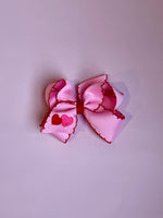 Medium Valentine Heart Embroidered Grosgrain Hair Bow with Moonstitch Edge