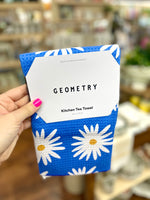 Blue Daisies Geometry Tea Towel