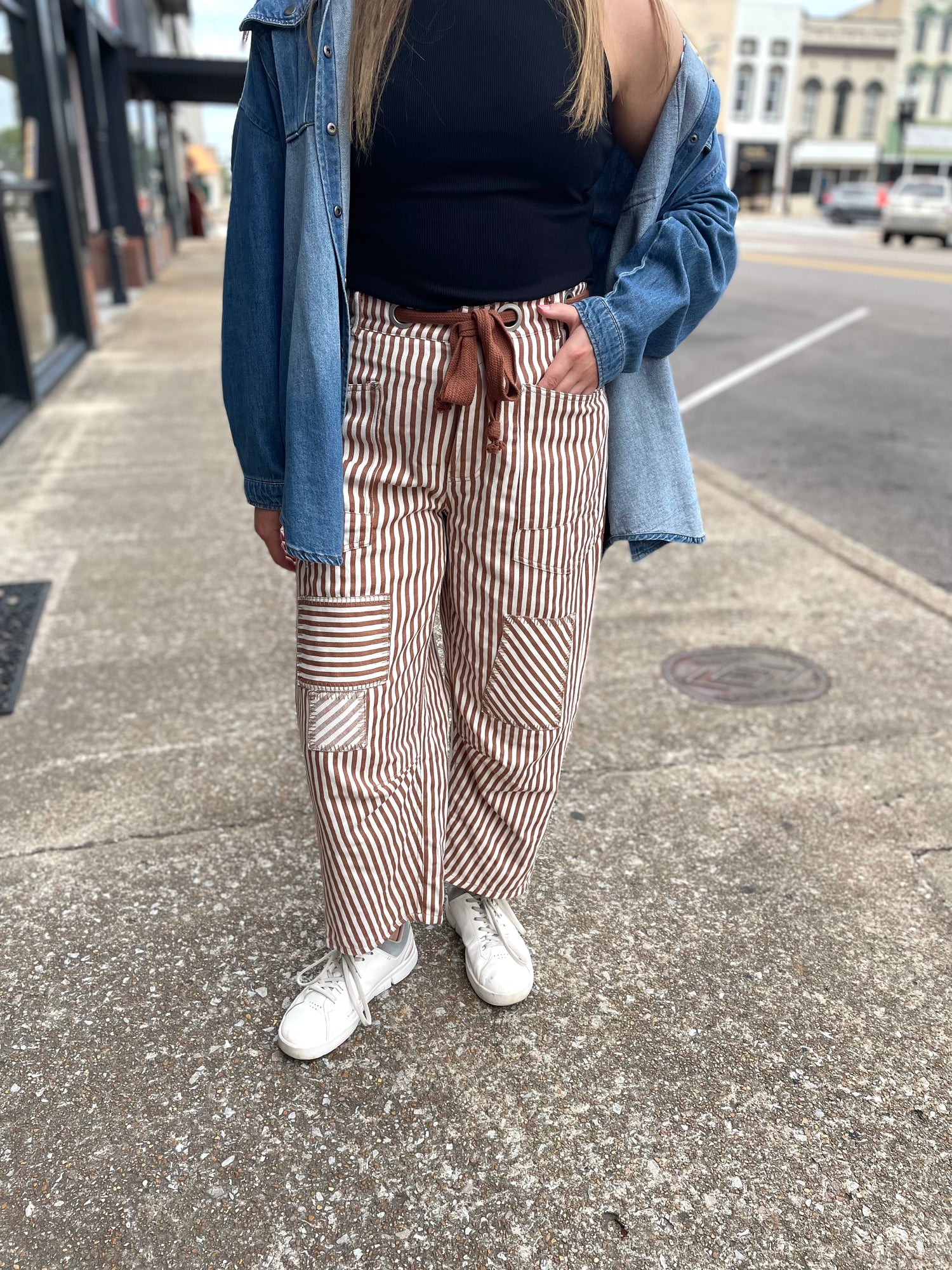 Patch + Stripes Barrel Pants
