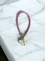 Kitzi Bracelet Pink Bead w/ Coin Kitzi Cross
