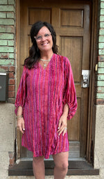 Uncle Frank V-Neck Velvet Striped Dress