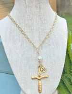 Kitzi Cross + Pearl Necklace