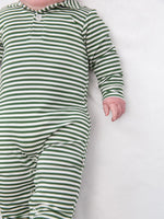 Green Stripes Sweatshirt Polo Romper