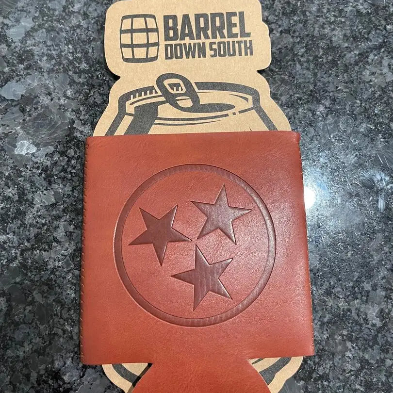 Leather TriStar Can Coozie