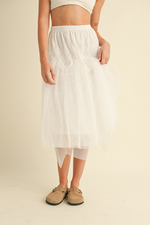 Lace + Mesh Midi Skirt