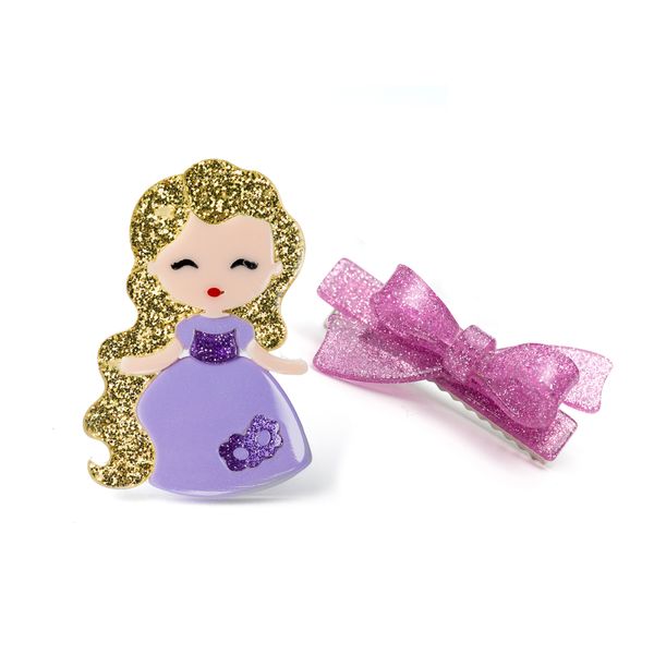 Doll's Purple Dress & Bow Hair Clips