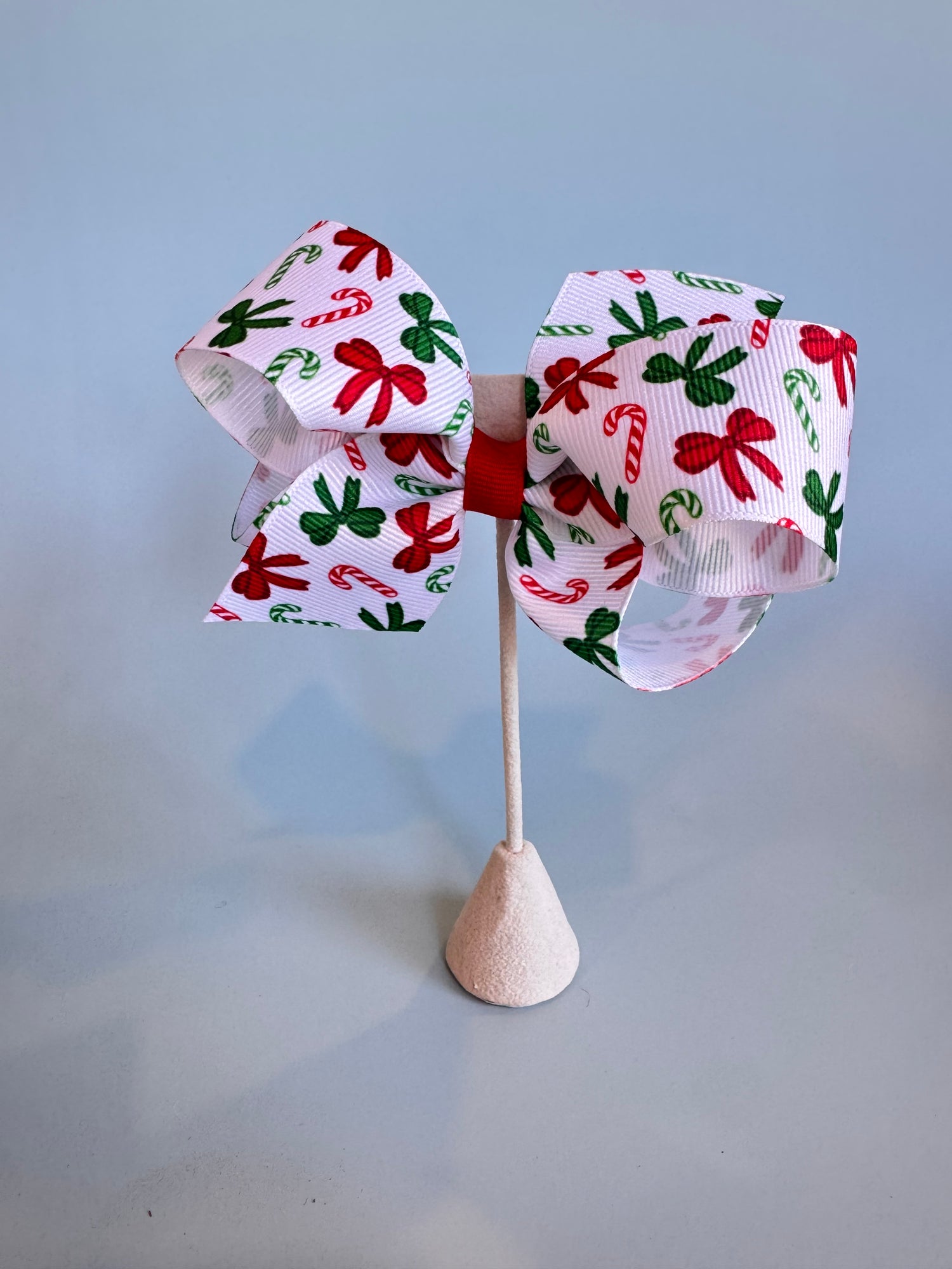 Candy Cane Print Grosgrain Girls Hair Bow
