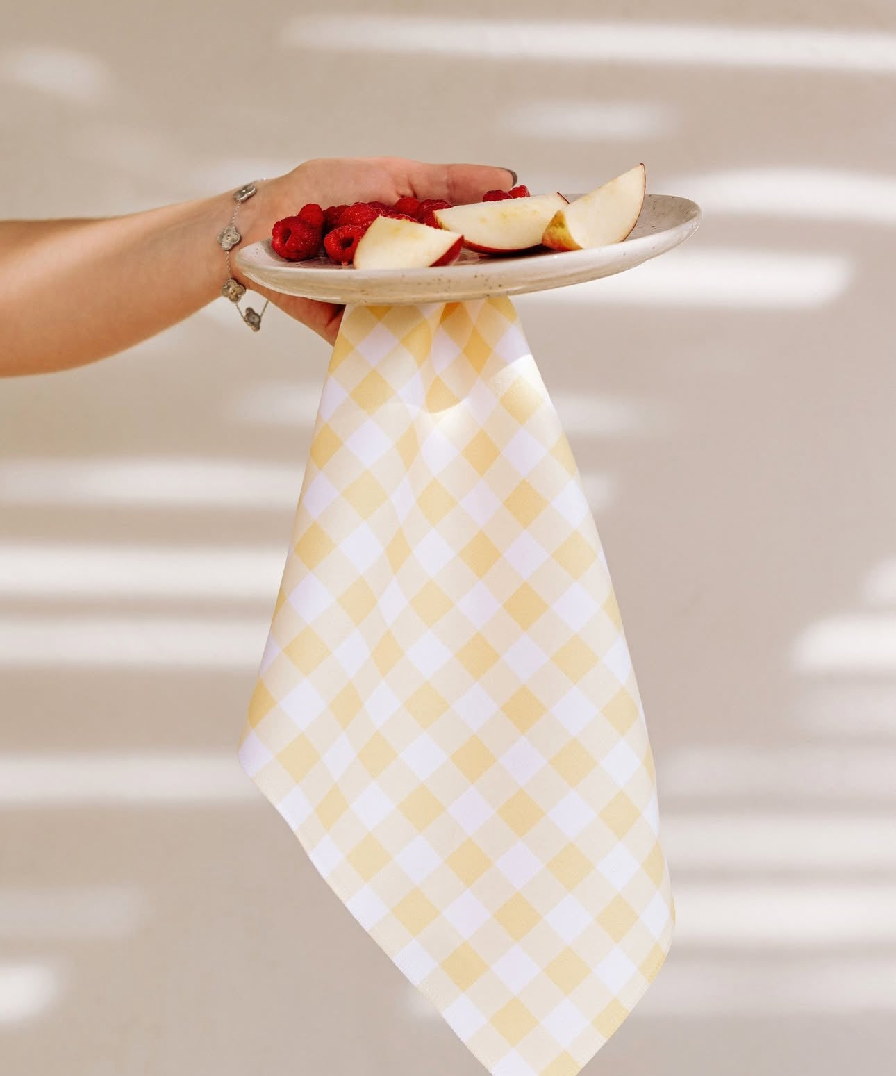 Lemon Gingham Geometry Tea Towel