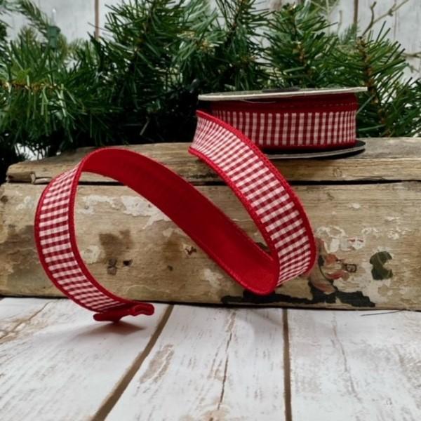 Dupion Mini Check Red Ribbon