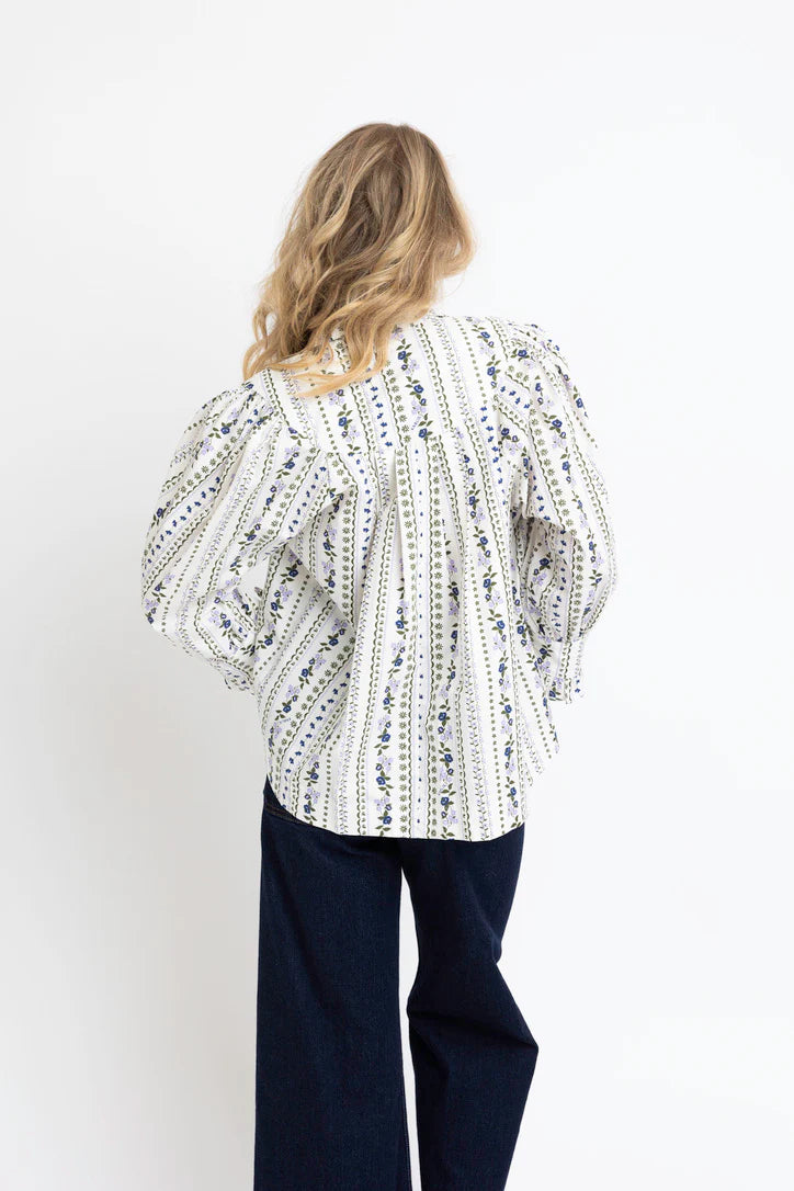 French Floral Button Up Puff Sleeve Top