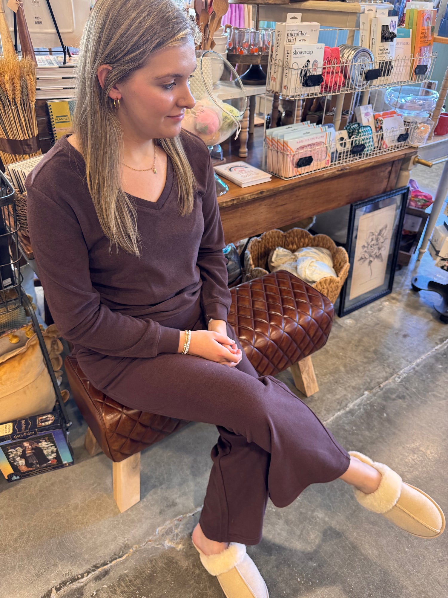 Vintage Velvet V-Neck with Wide Leg Pant