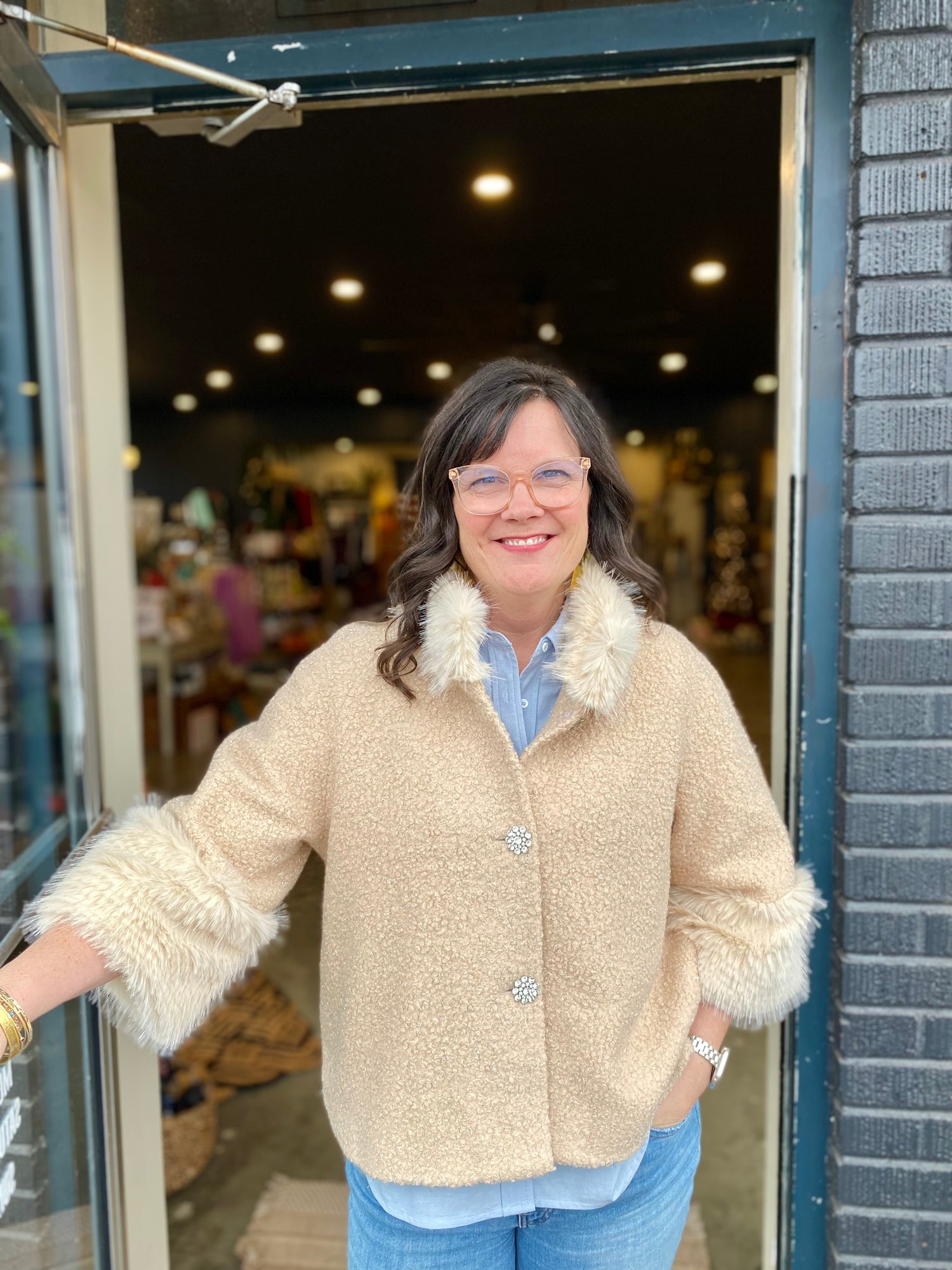 Boucle Fur Trim Jacket