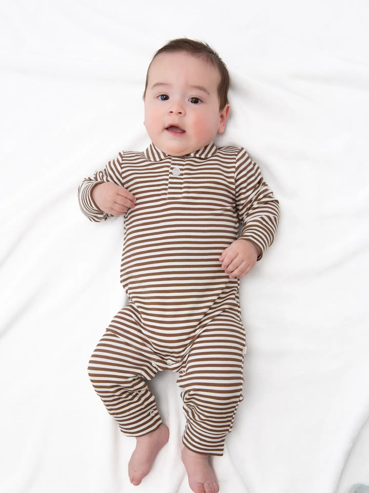 Chocolate Stripes Sweatshirt Polo Romper