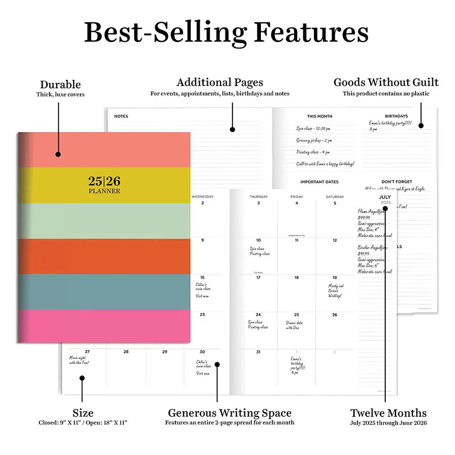 July 2025 - June 2026 Super Stripe Weekly - Monthly Planner
