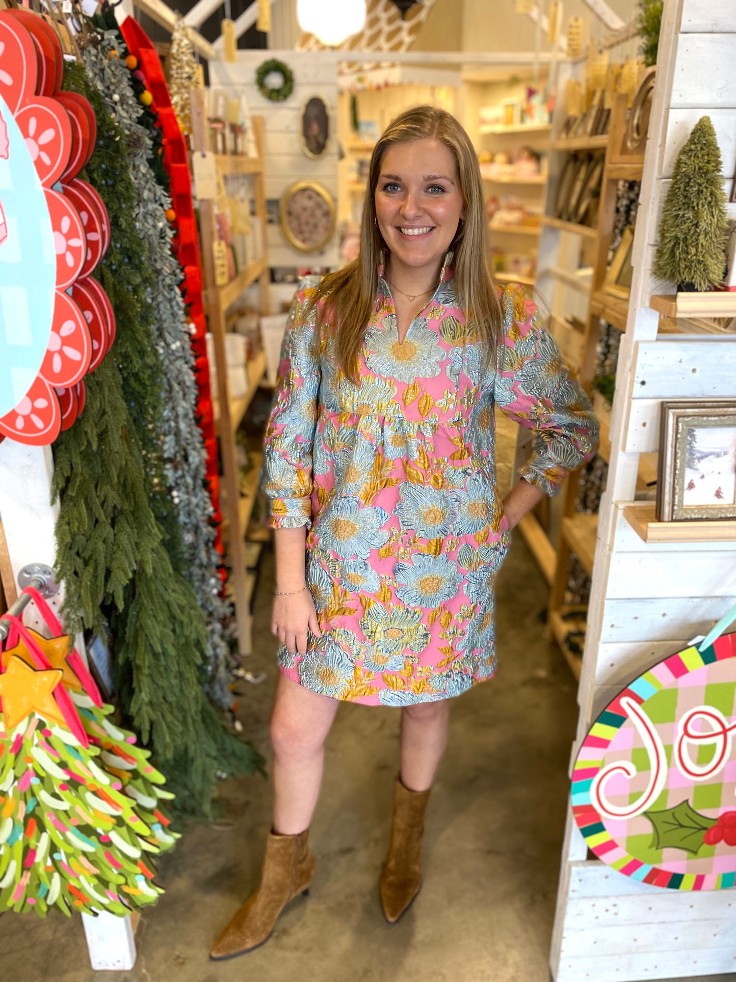 Brocade Ruffle Trim Dress