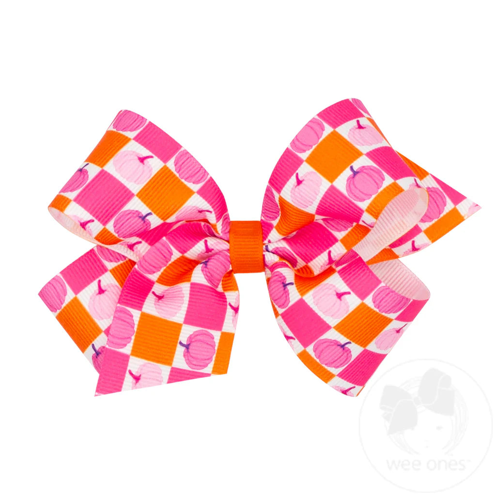 Pink Halloween Print Grosgrain Girls Hair Bow