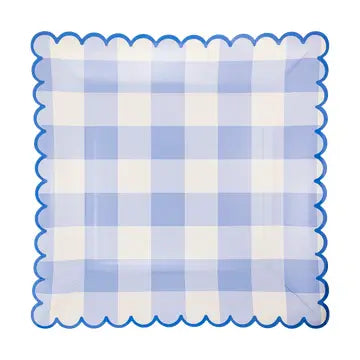 Gingham Blue Square Paper Plate