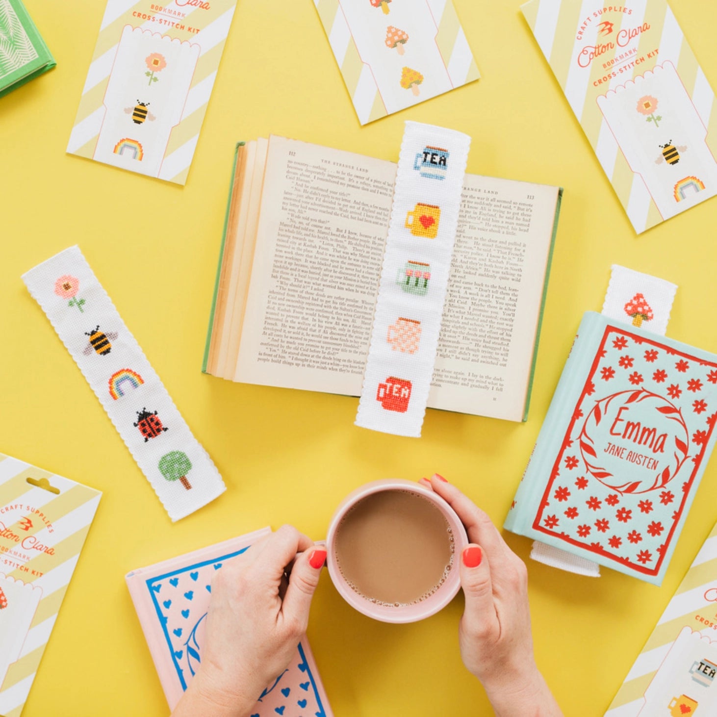Tea + Mugs Cross Stitch Bookmark Kit