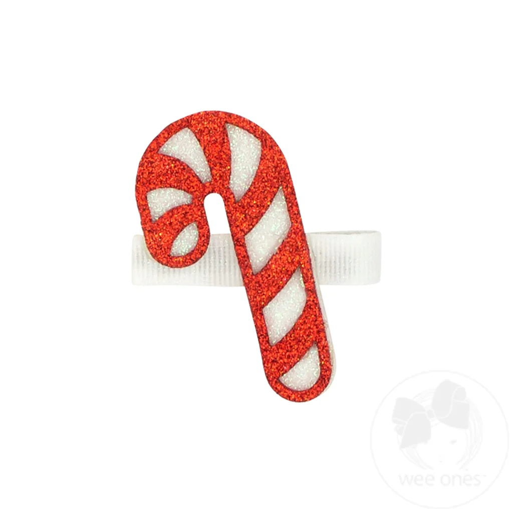 Glitter Holiday Themed Hair Clip Candy Cane