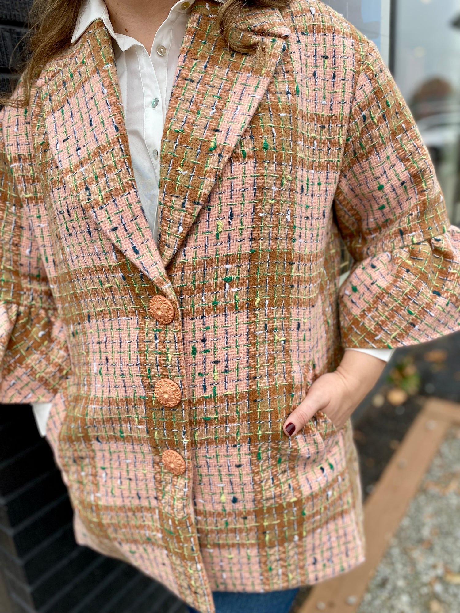 Ruffle Sleeve Plaid Coat