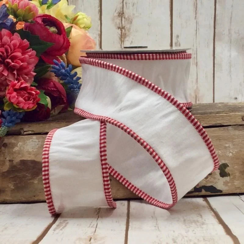 Red + White Checkered Edge Ribbon