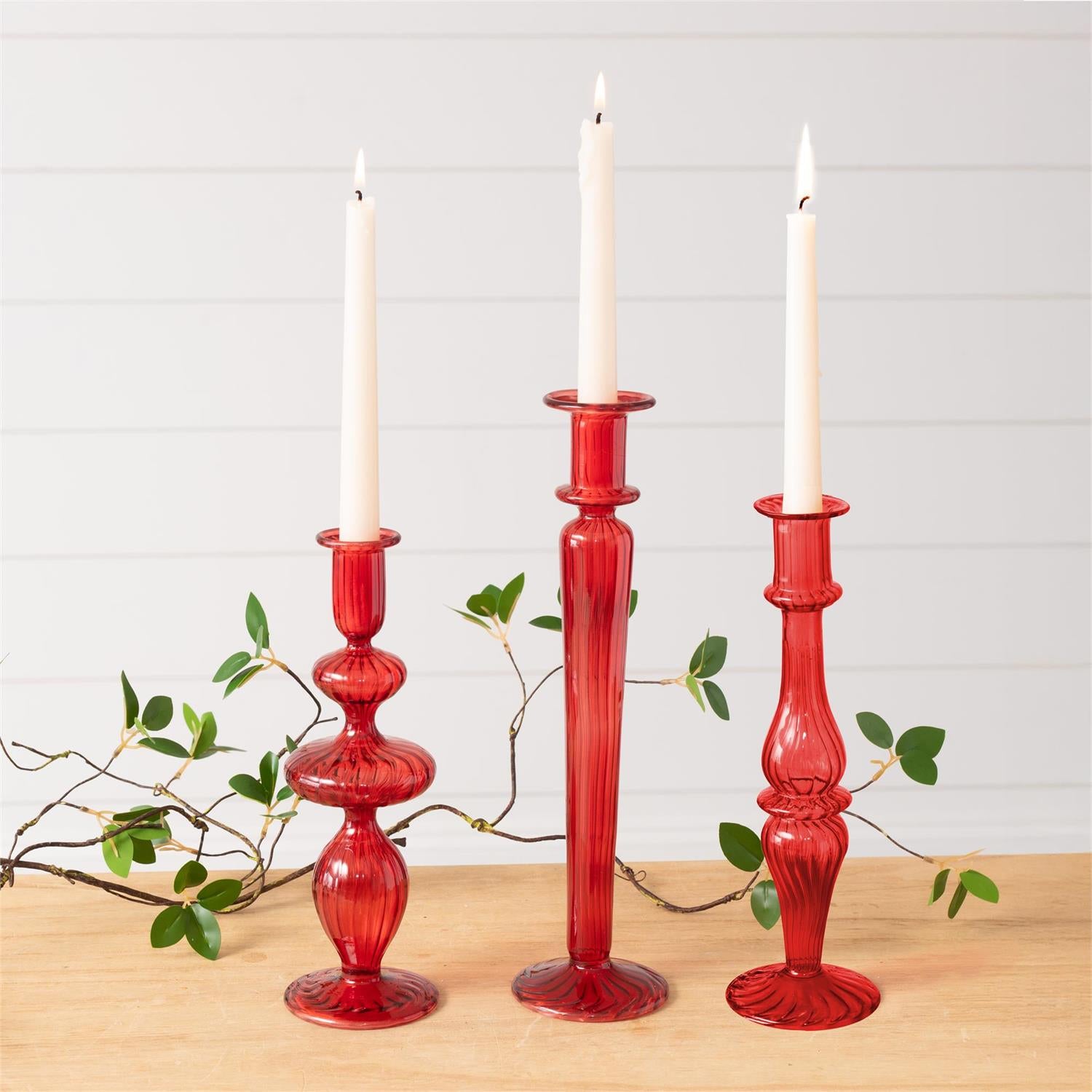 Red Glass Taper Holder