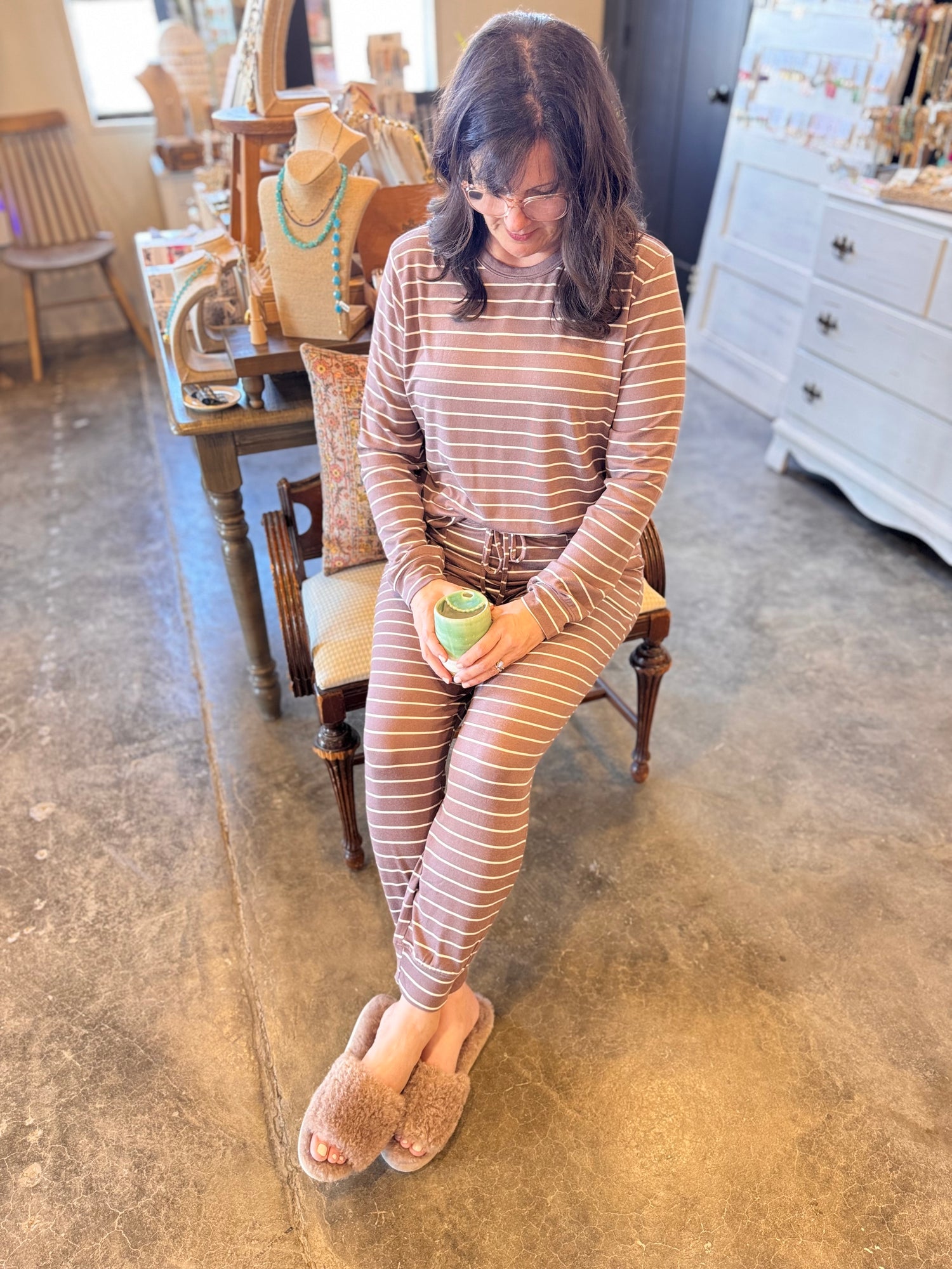 Dream Jersey Crew Neck Lounge Set Stripe