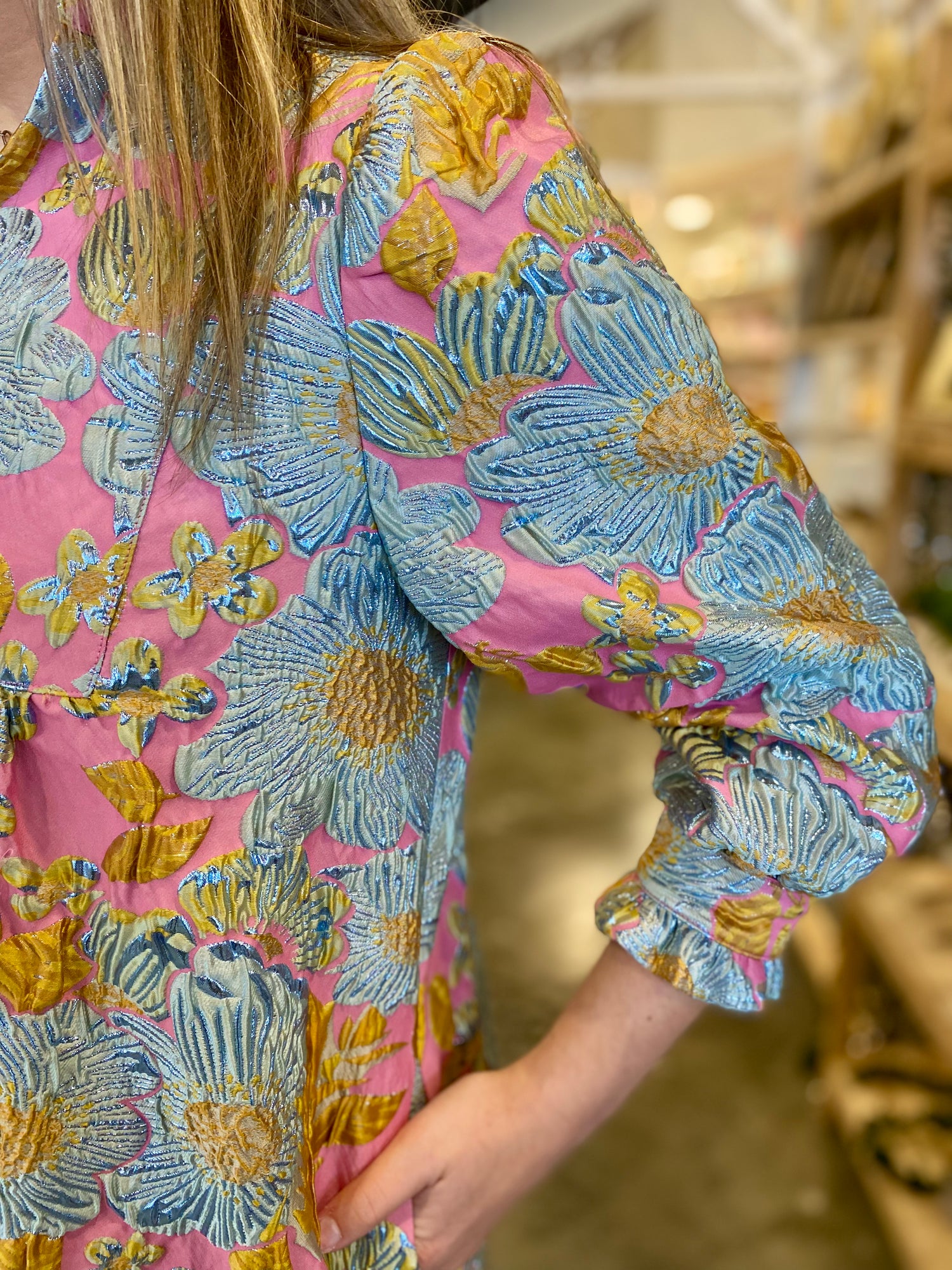 Brocade Ruffle Trim Dress