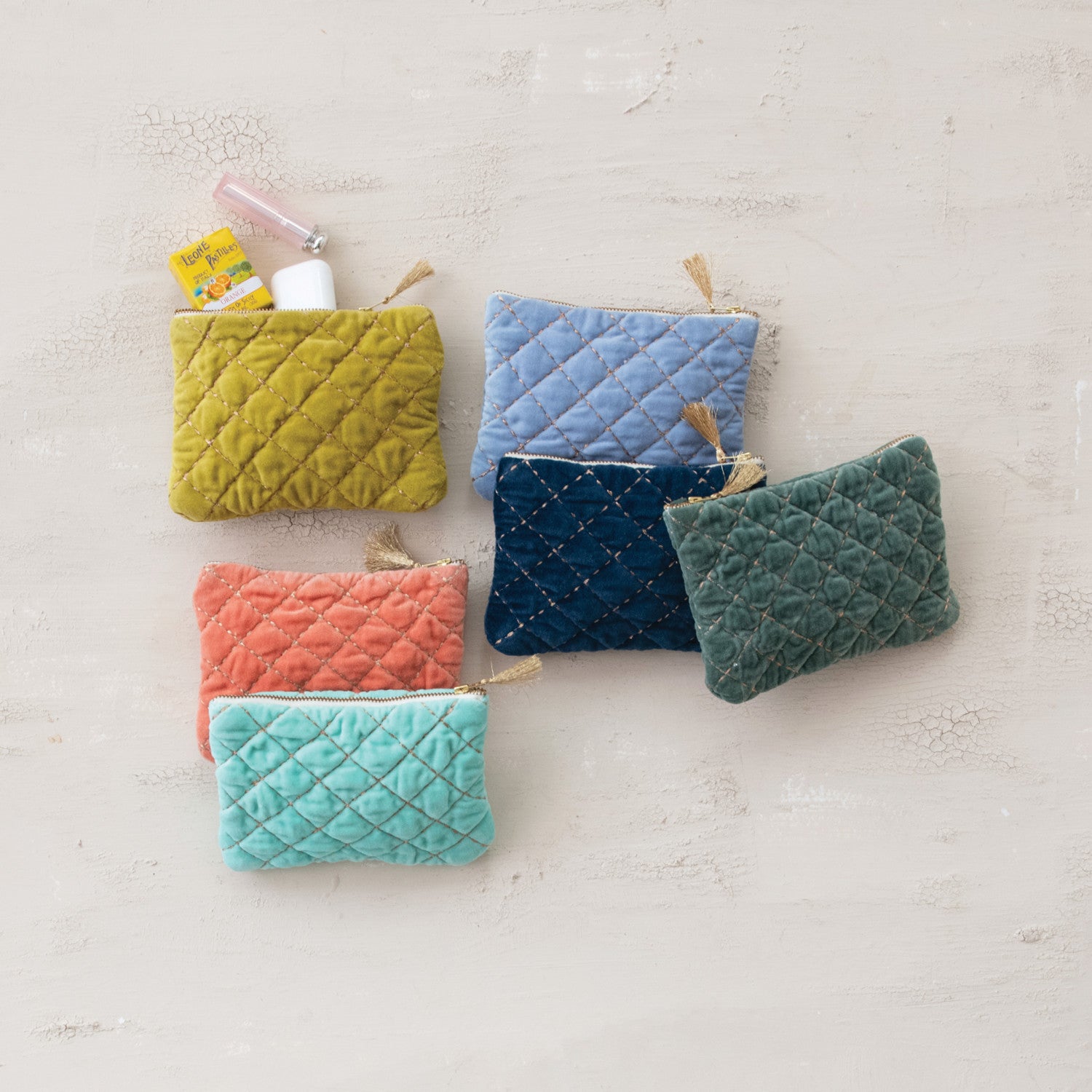 Quilted Cotton Velvet Zip Pouch