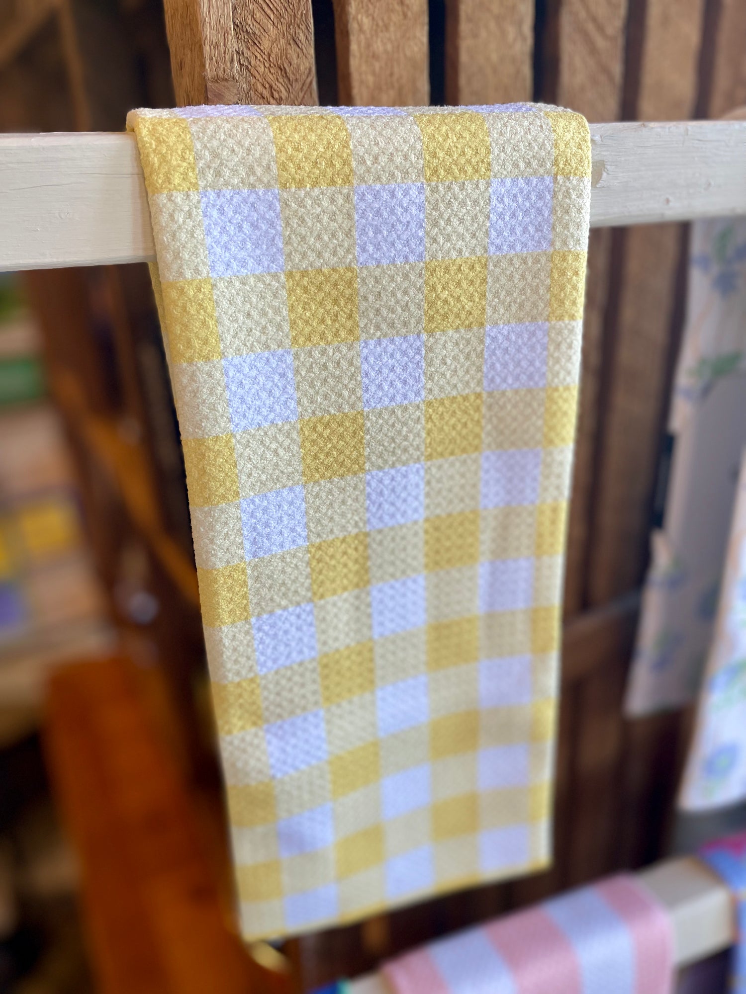 Lemon Gingham Geometry Tea Towel