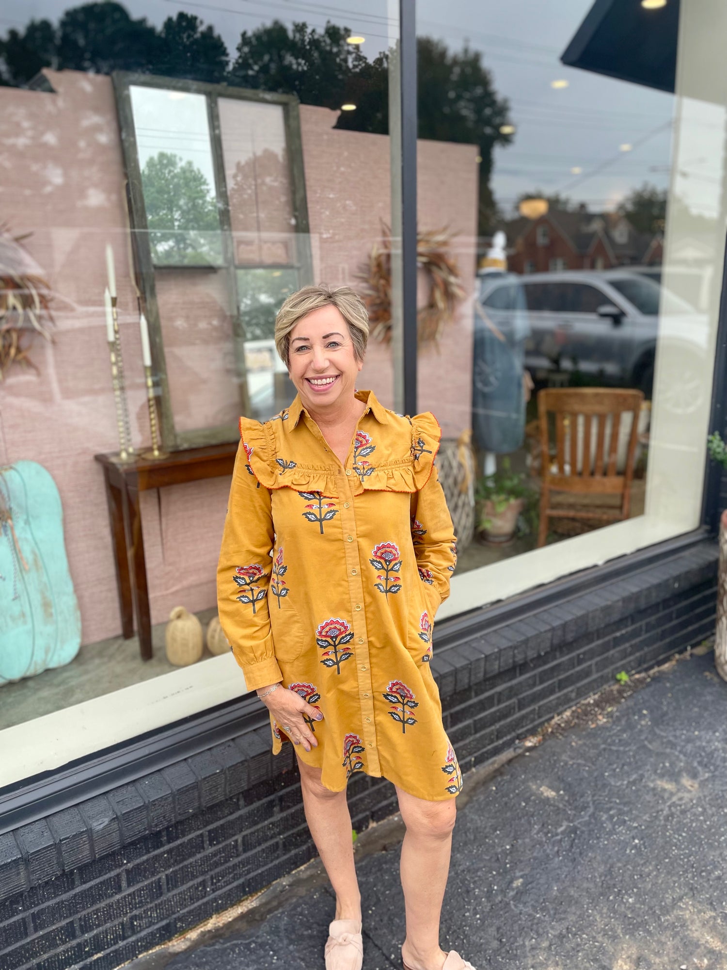 Ruffled Yoke Shirtdress