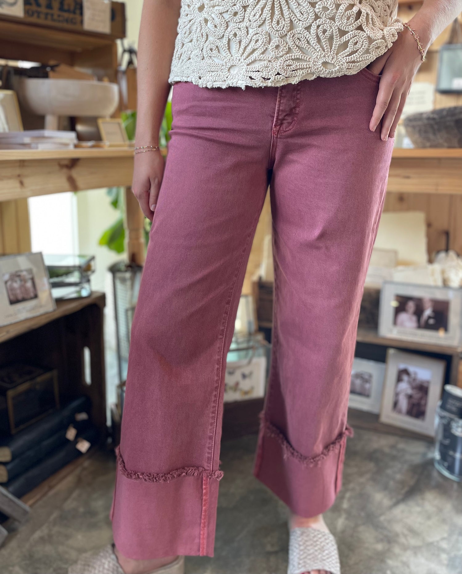Rust Mid Rise Crop Wide Cuffed