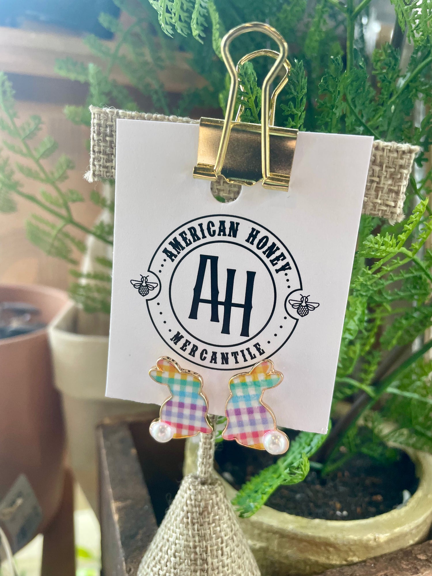 Plaid Rabbit Earring
