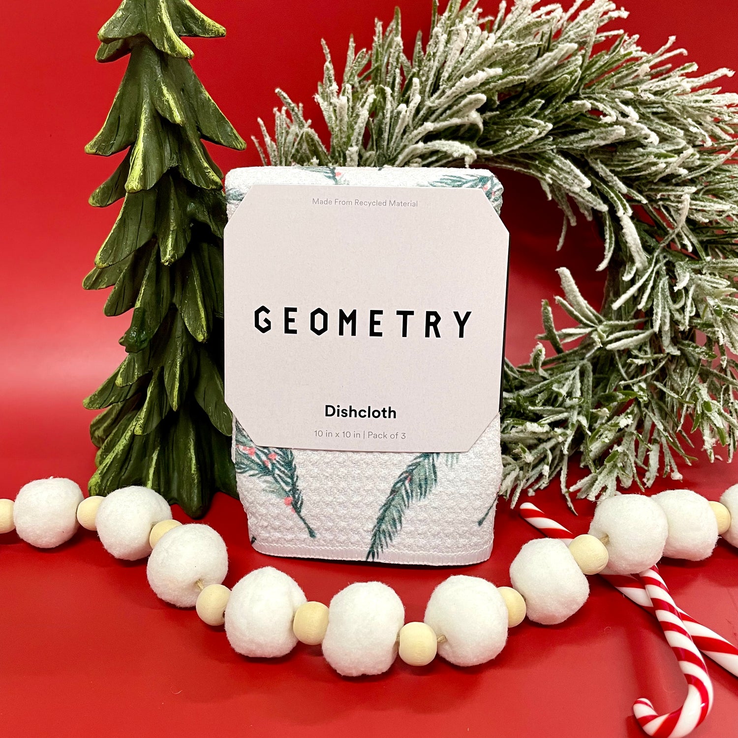 Mistletoe and Candy Geometry Dishcloth