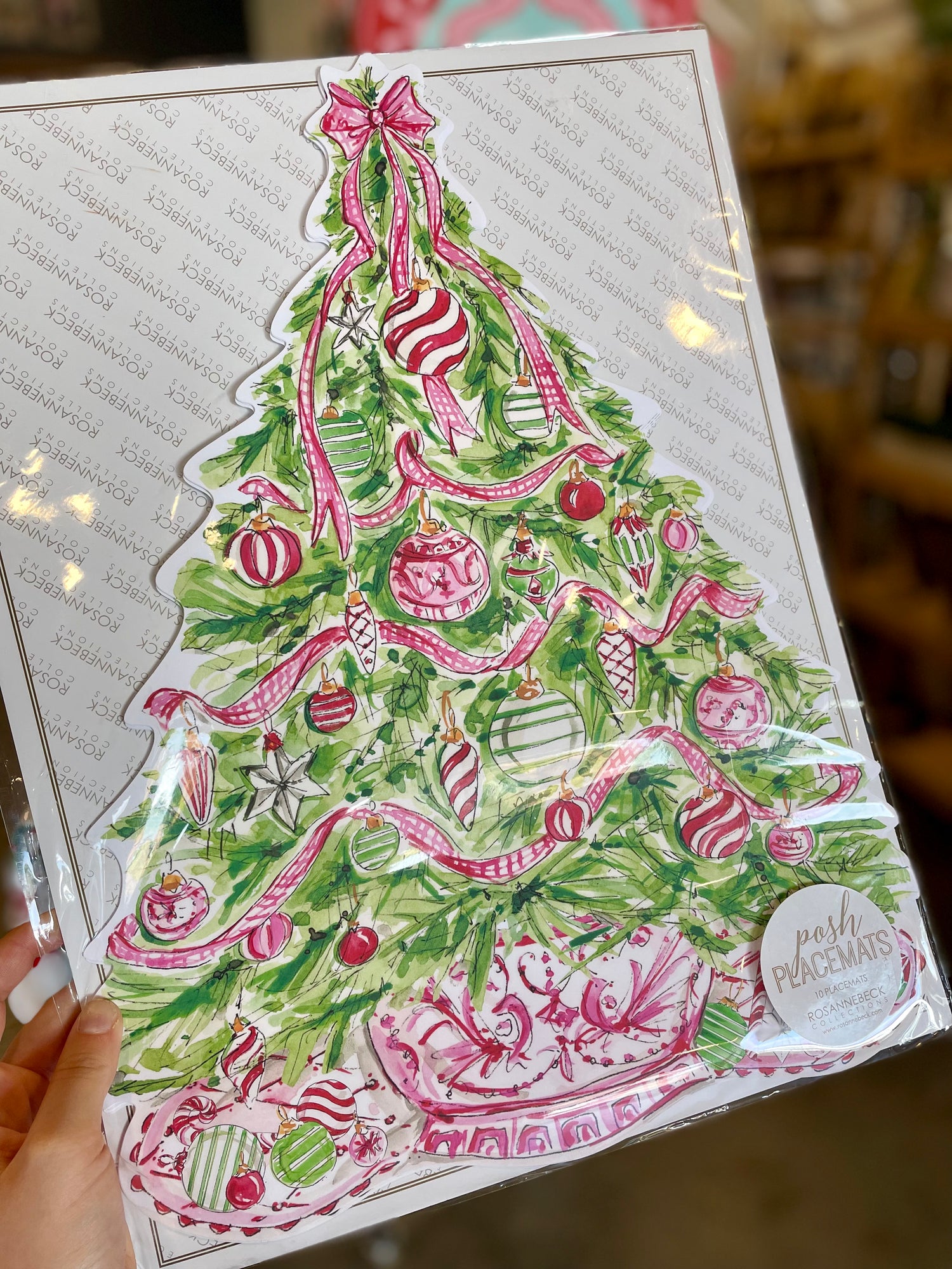Placemat Tree with Pink Ribbon and Bow Tree Shape