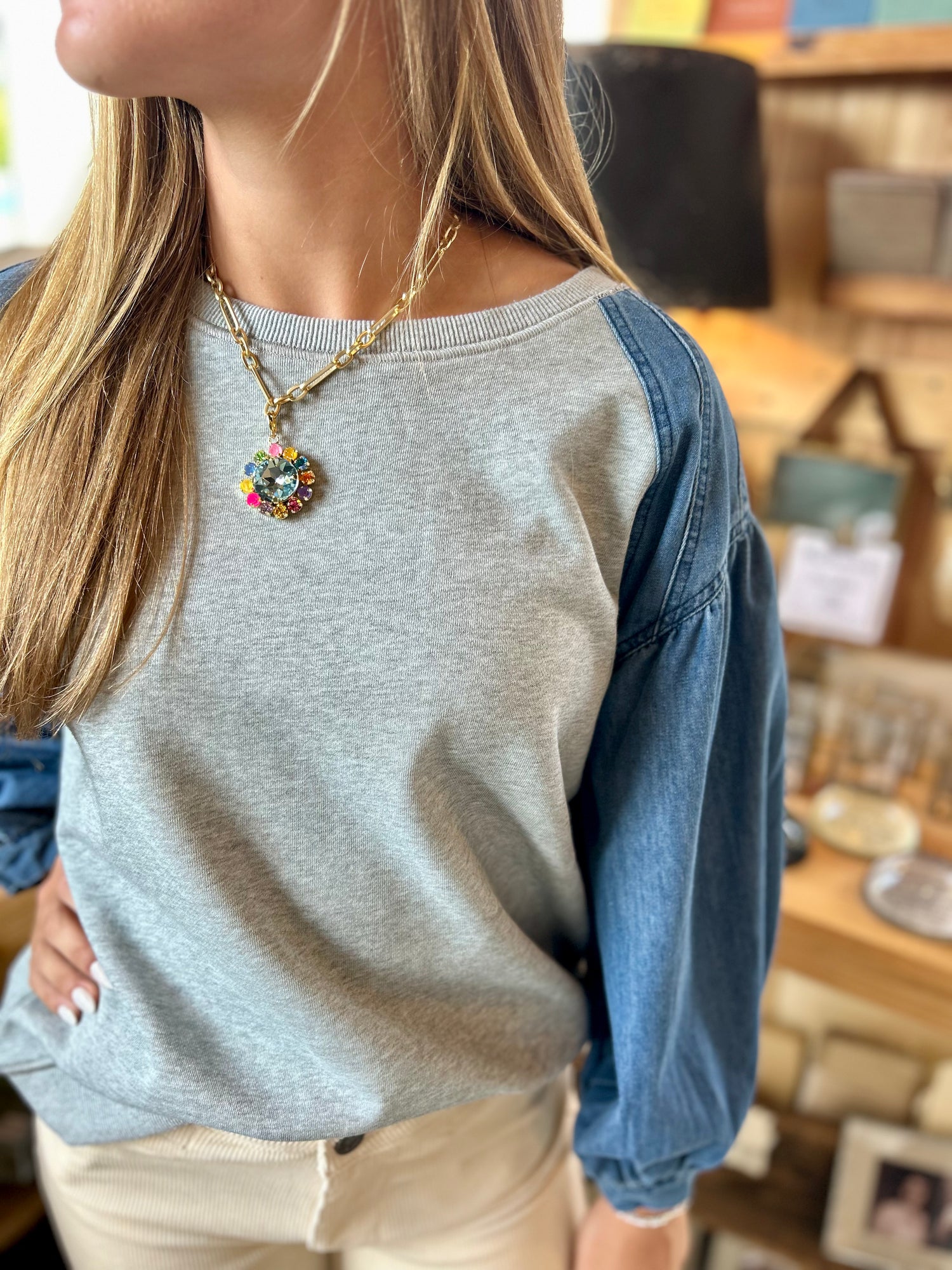 Decked in Denim Pullover Top
