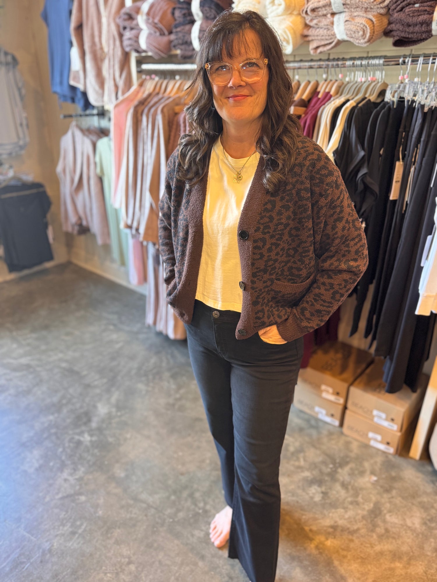 Marshmallow Leopard Crop Cardigan