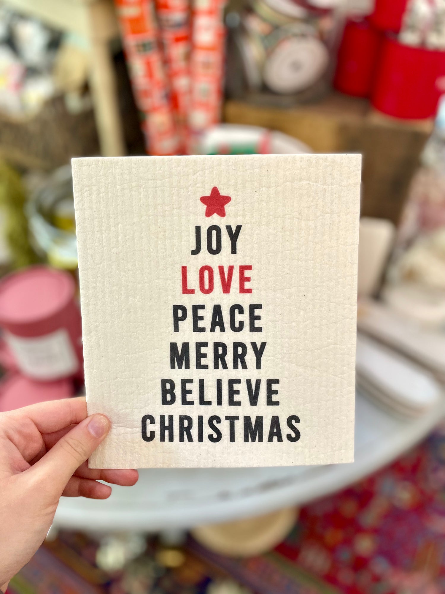 Joy Love Peace Holiday Dish Cloth Organic