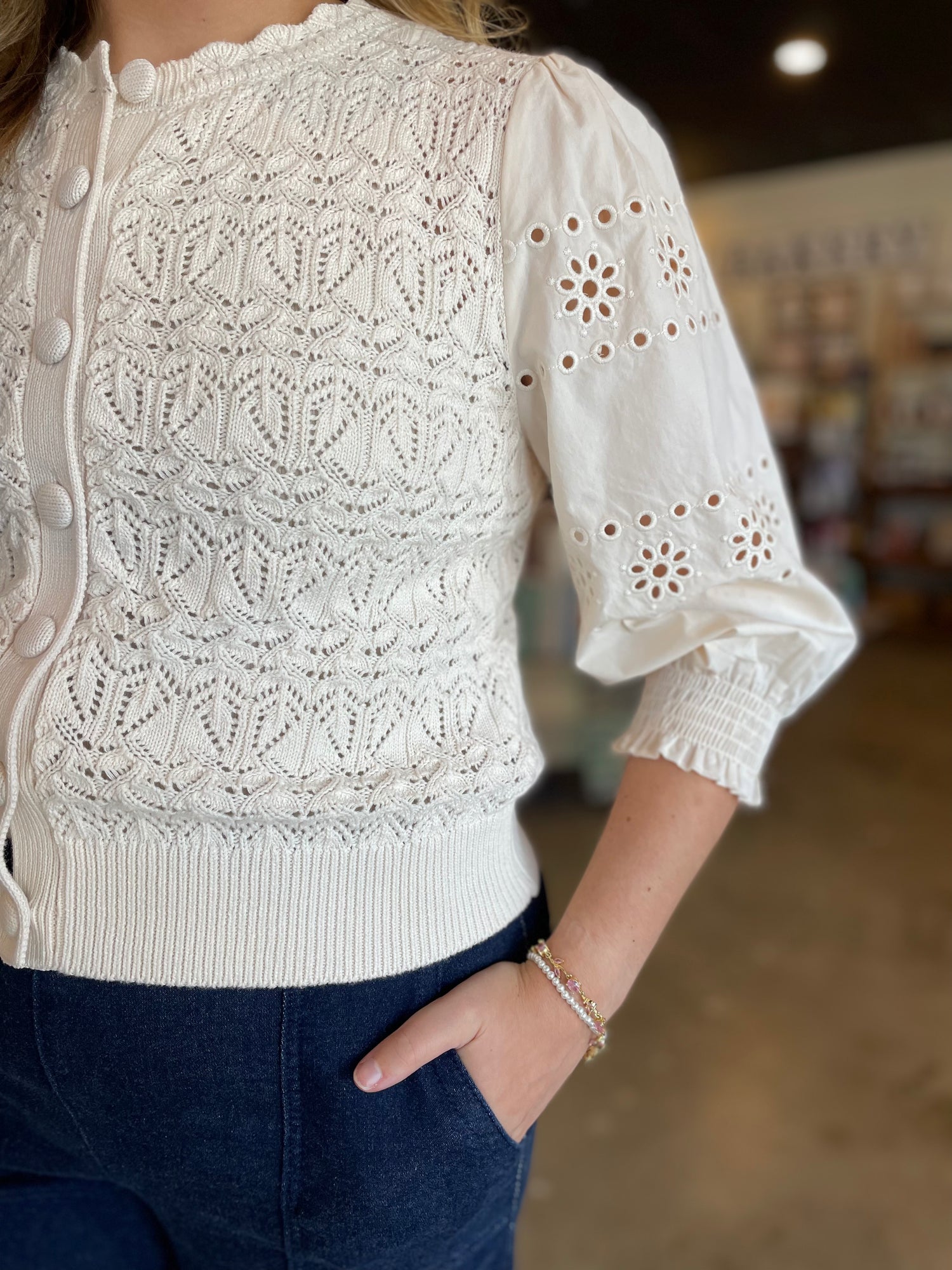 Eyelet Knit Cardigan