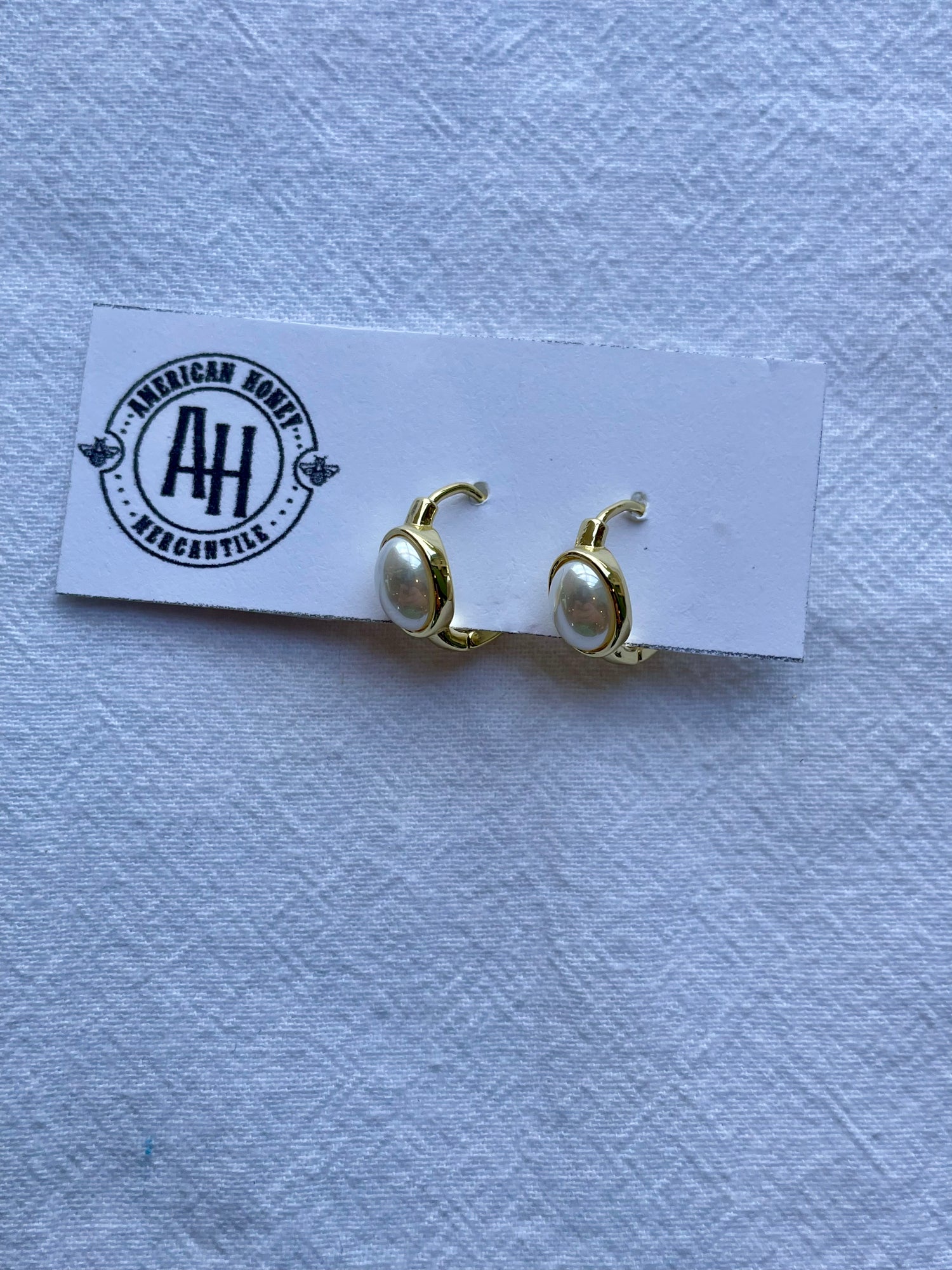 Oval Pearl Huggie Hoops