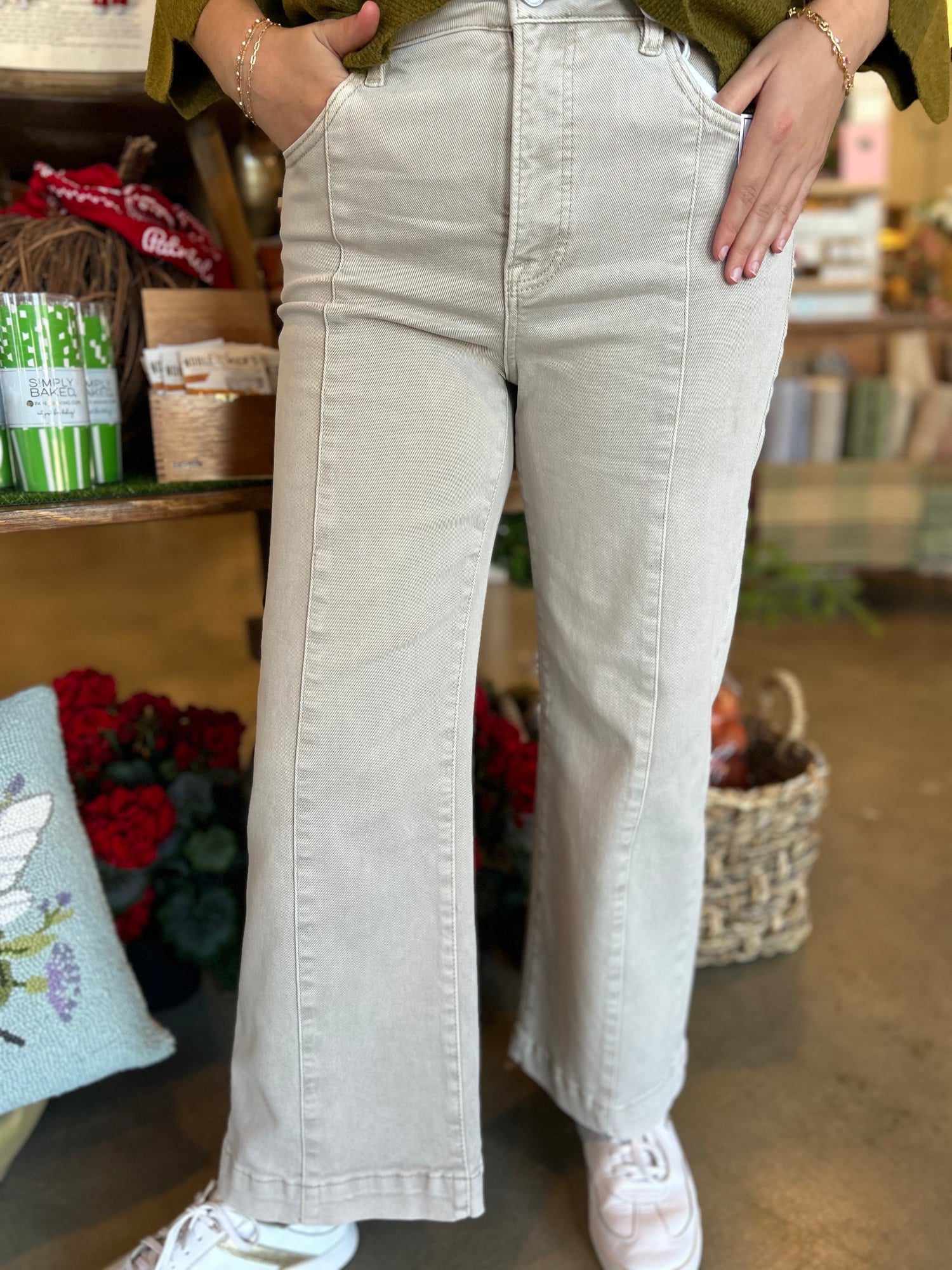 Almond High Rise Crop Wide Jeans