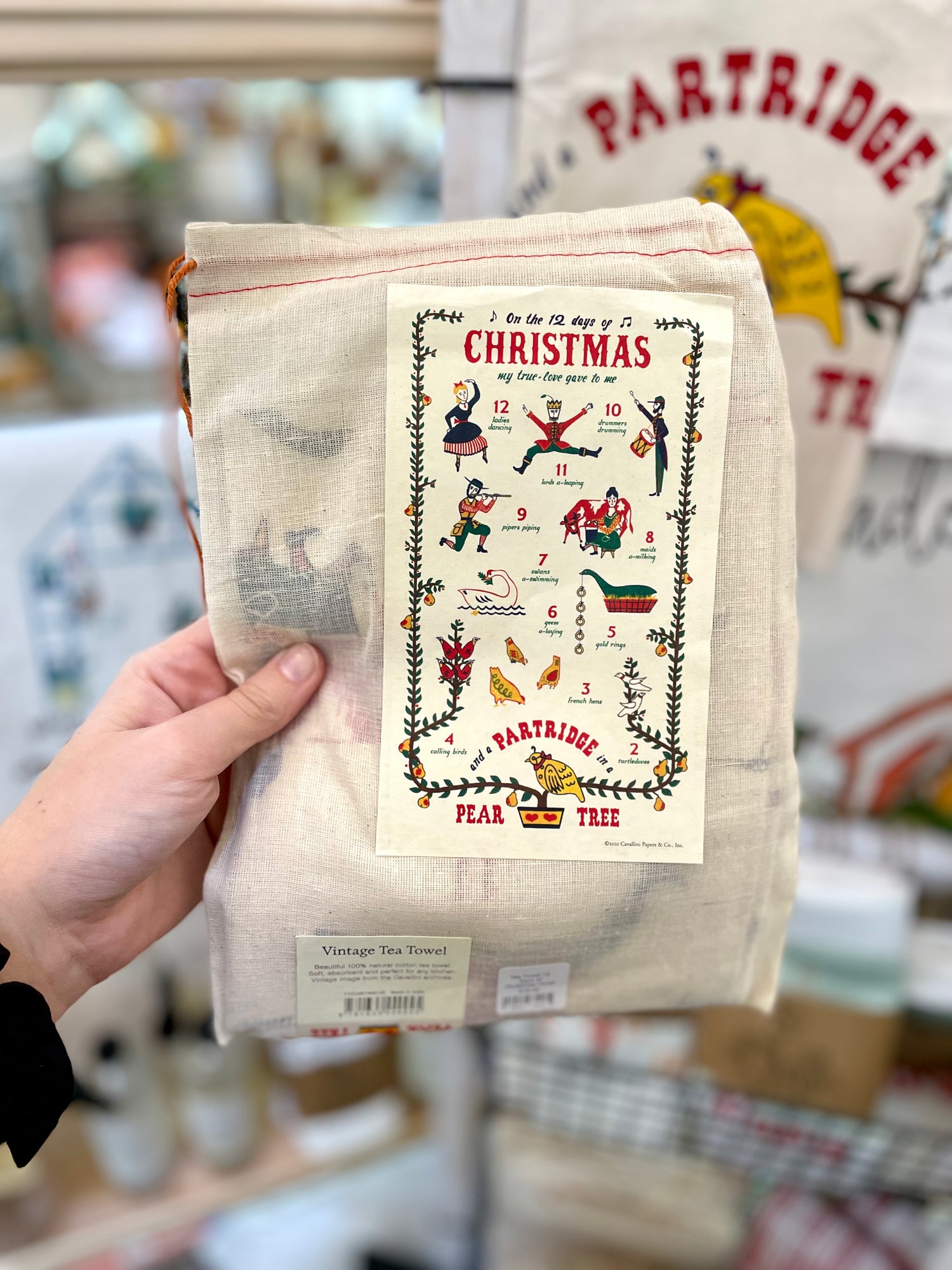 The 12 Days of Christmas Cavallini Tea Towel