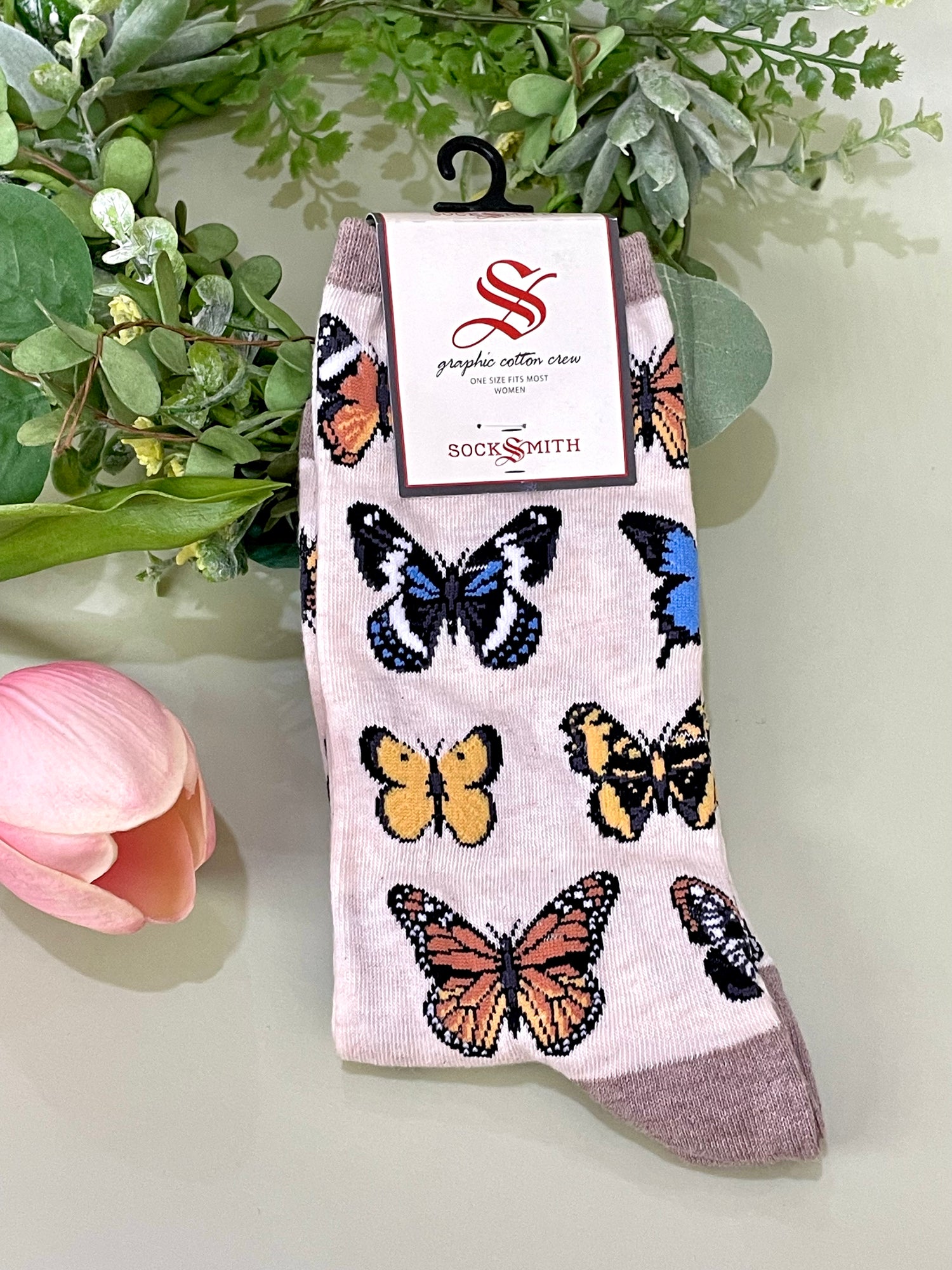 Sock Smith Majestic Butterflies Ivory