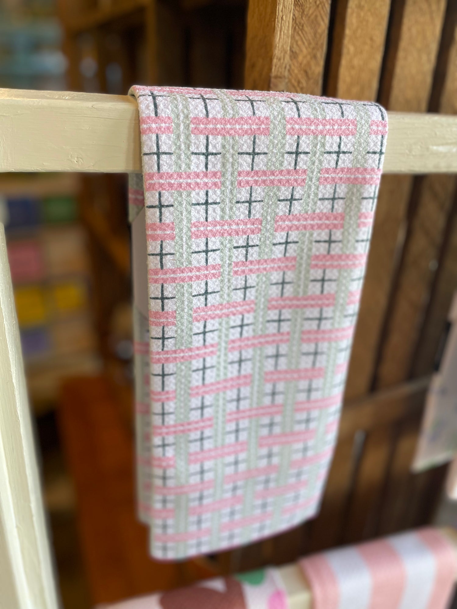 Spring Cottage Plaid Geometry Tea Towel